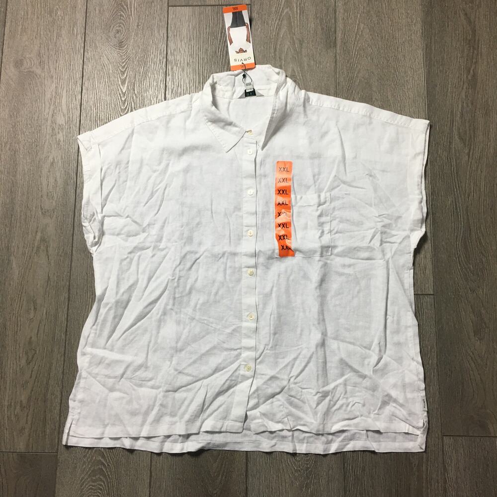 NWT Orvis white button up collared shirt Linen blend XXL